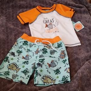 2 piece Toddler boy 18 Mo bathing suit with 50 SPF